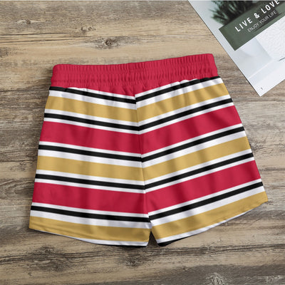 Rosy Brown San Francisco Football Striped Women’s Casual Shorts – Red and Gold Game Day Style