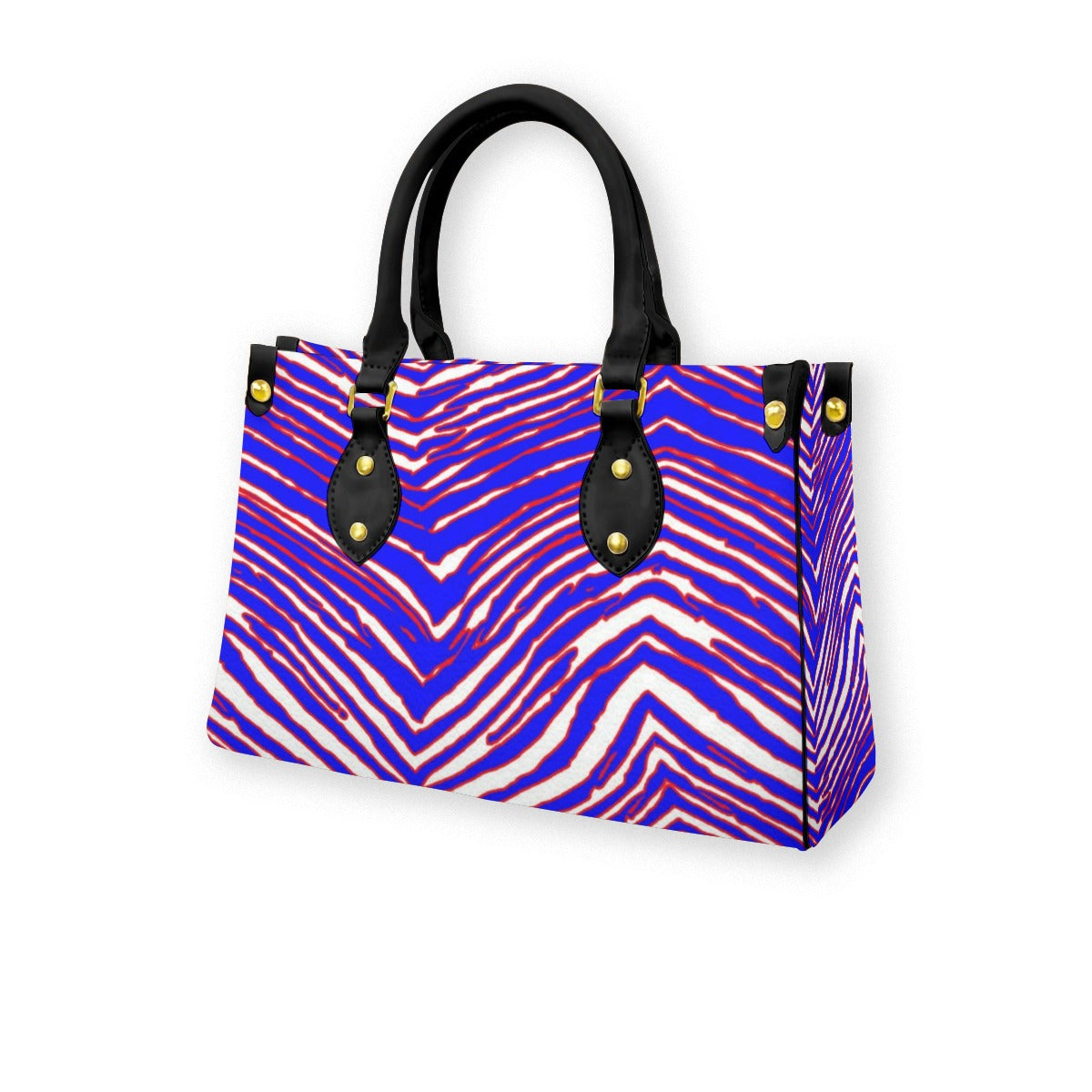 White Smoke Women's Tote Bag With Black Handle – Red Blue White Zebra Game Day Style