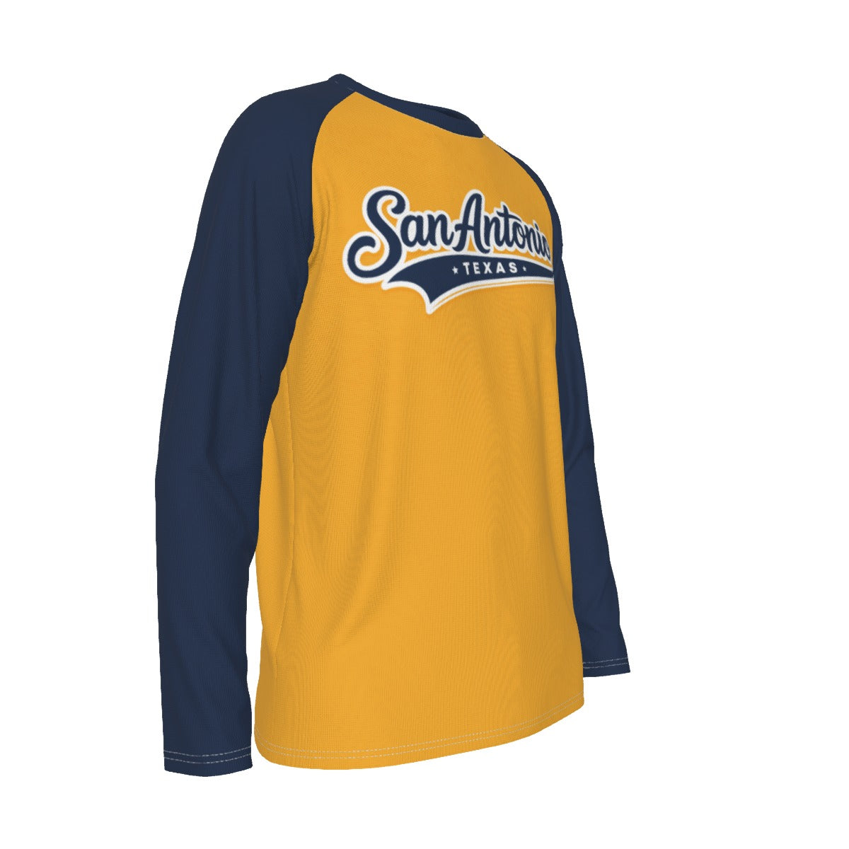 White Smoke San Antonio Texas Yellow and Navy Long Sleeve Shirt Men Retro Varsity Raglan Tee
