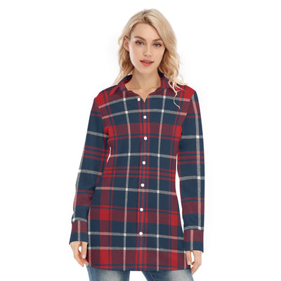 arizona wildcats tartan plaid navy red women's long shirt |115gsm cotton poplin navy red tartan plaid game day fashion