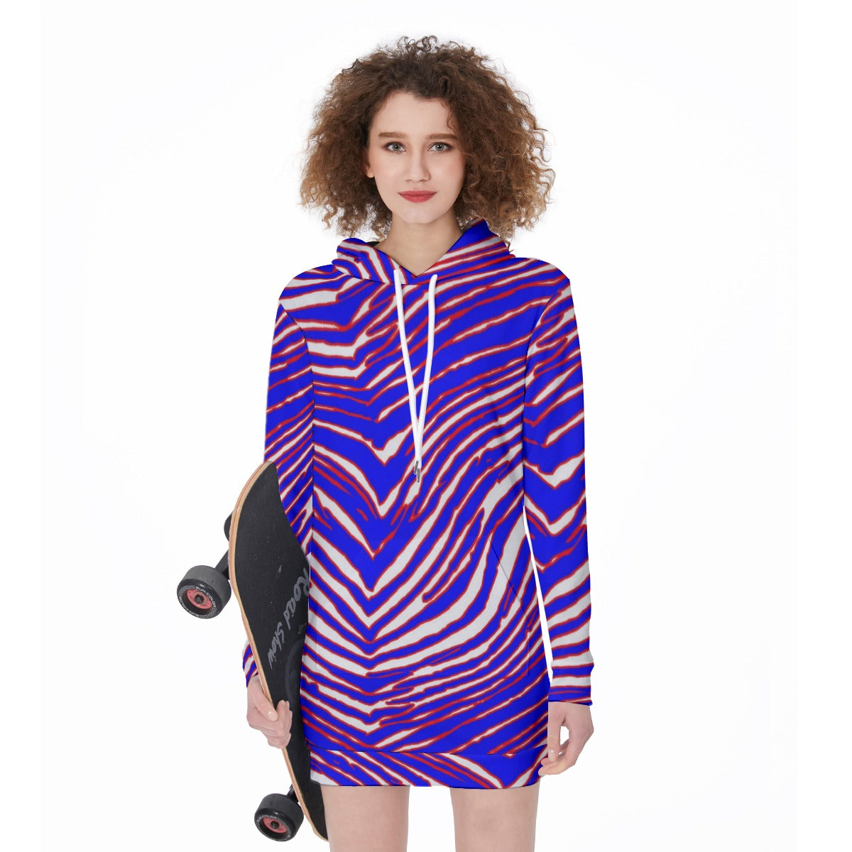 buffalo football Women's Long Hoodie – Red Blue White Zebra Game Day Style
