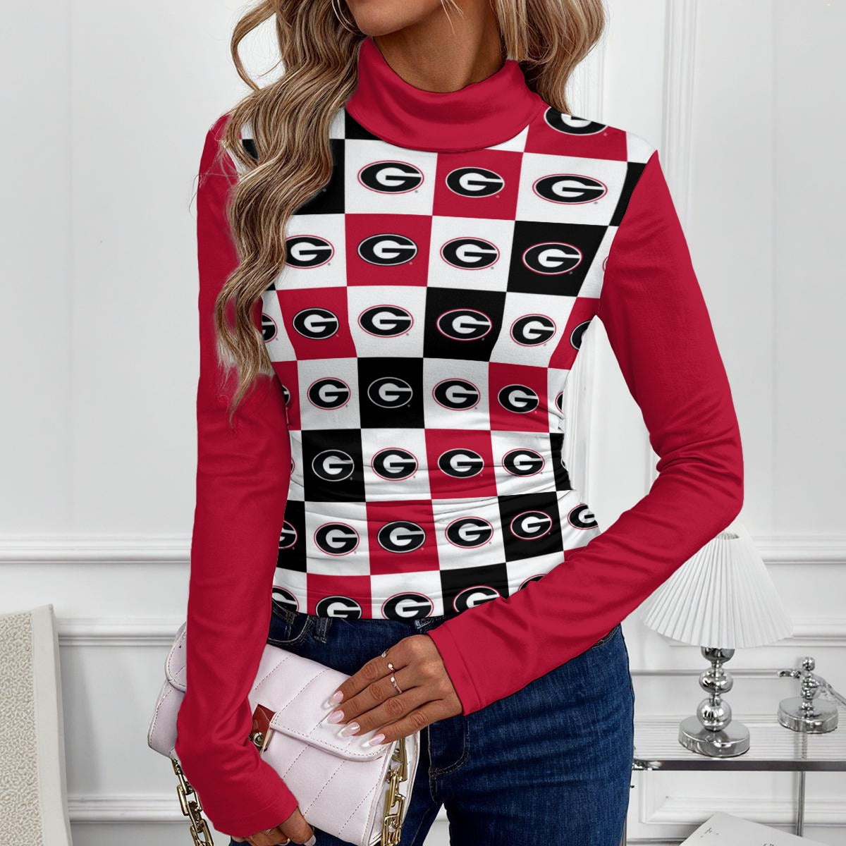 Georgia - Bulldogs Women's Women's High-Neck Top With Long Sleeve White varsity sports apparel