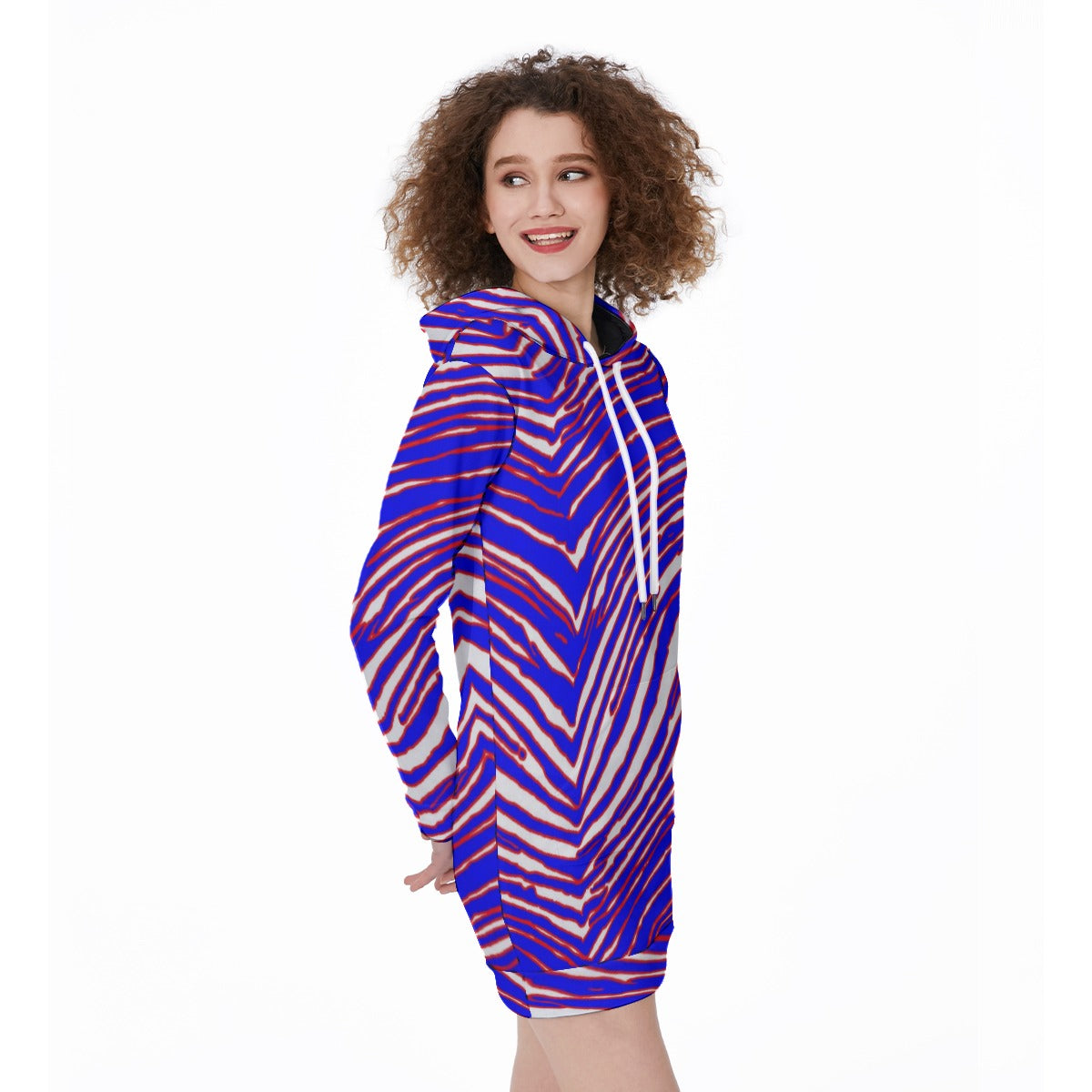 buffalo football Women's Long Hoodie – Red Blue White Zebra Game Day Style