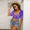 Women’s Square Collar Cropped Top with Puff Sleeve – Red, Blue  White Zebra Game Day Style – nfl fan apparel, lightweight game day shirt, image 1.0