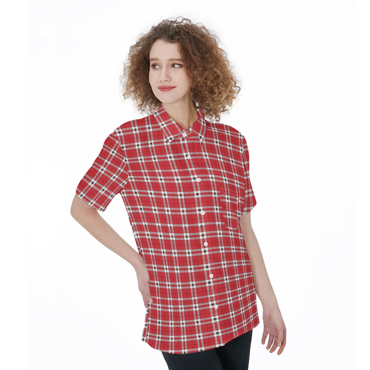 georgia bulldogs tartan plaid oversized button up women shirt women's short sleeve shirt with pocket women tartan plaid game day fashion