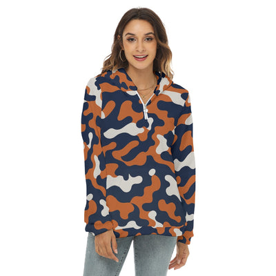 Chicago Football Women’s Camo Quarter Zip – Navy Orange Game Day Pullover Jacket – nfl fan apparel, casual fan outfit, image 1.0