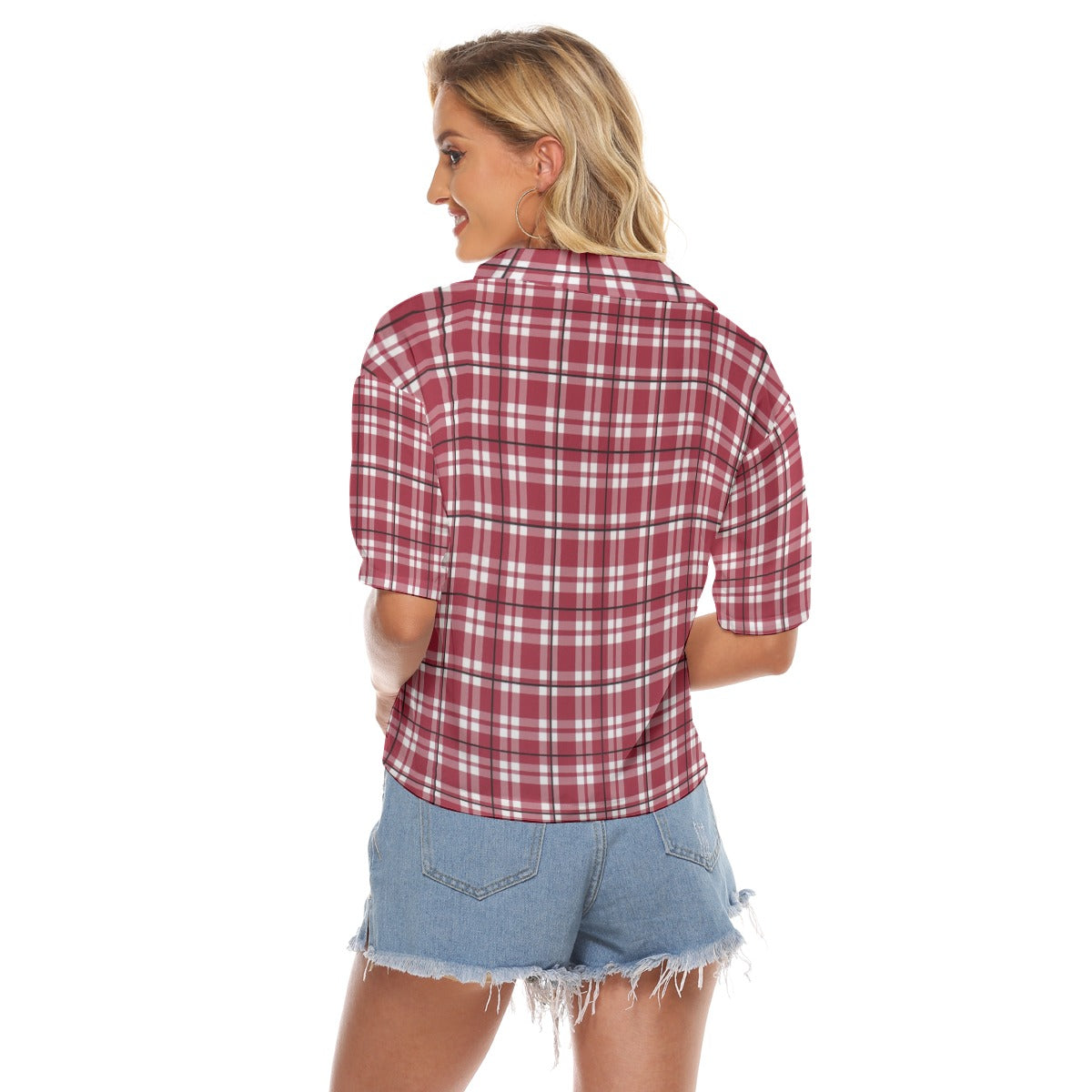 White Smoke Alabama State Tartan Plaid Women V-Neck Shirt – Southern College Style Top