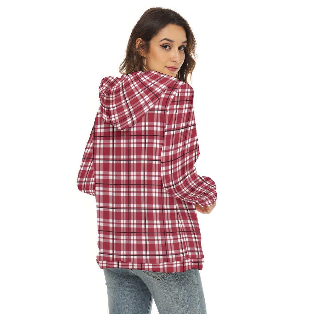 Alabama Crimson Tide Tartan Plaid Crimson White Women's Borg Fleece Hoodie With Half Zip streetwear fashion product image 4