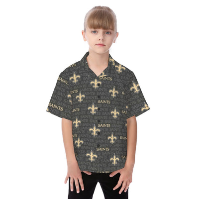 New Orleans Saints Kid's Hawaiian Vacation Shirt black gold football back view streetwear style