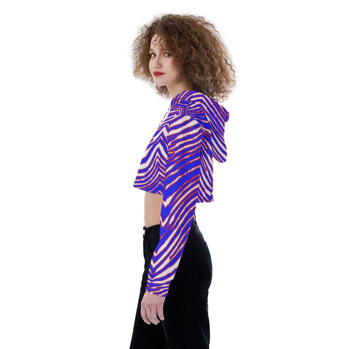 Buffalo football Women's Crop Top Hoodie – Red Blue White Zebra Game Day Style