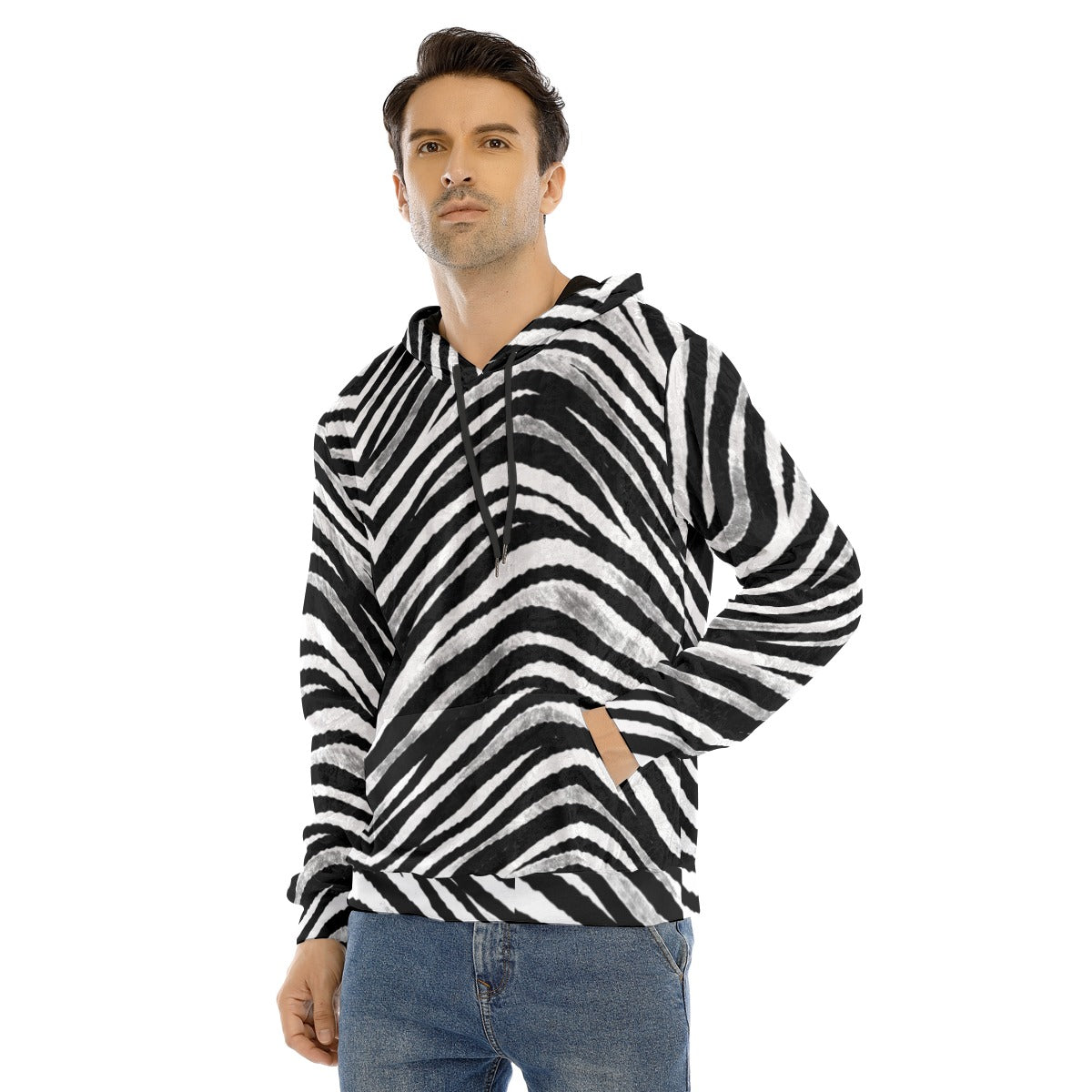 White Smoke Las Vegas Football Zebra Men's Pullover Hoodie | Velvet – Black and White Game Day Streetwear