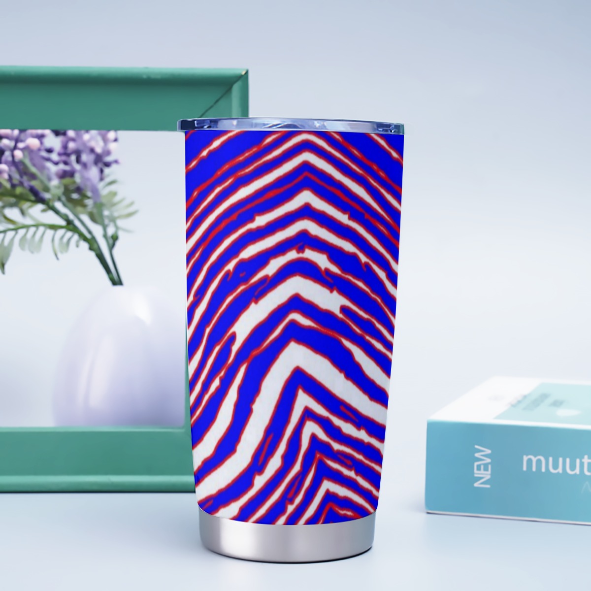 Lavender Tumbler 20oz – Red Blue White Zebra Game Day Style