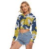 White Smoke Michigan Camo Women’s Crop Top Hoodie Velvet – Cropped Camouflage Football Sweatshirt for