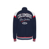 Dark Slate Gray Columbus Blue Red Varsity Bomber Jacket for Men and Women – Retro Hockey Style Game Day Jacket