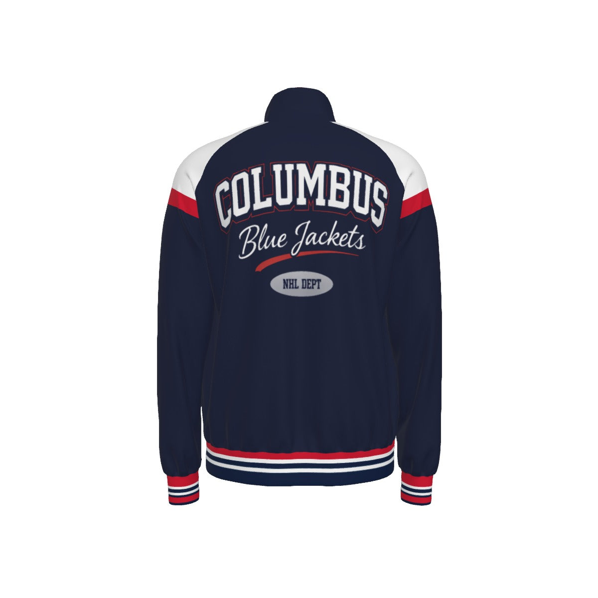 Dark Slate Gray Columbus Blue Red Varsity Bomber Jacket for Men and Women – Retro Hockey Style Game Day Jacket