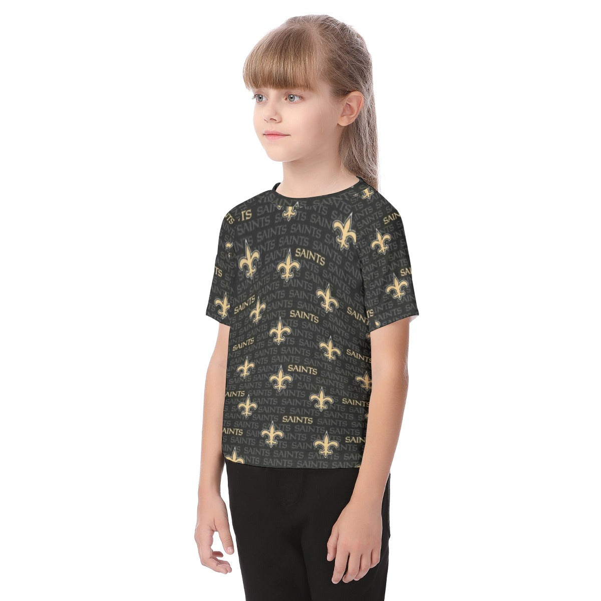 new-orleans-saints-kids-t-shirt black gold football urban outfit side view