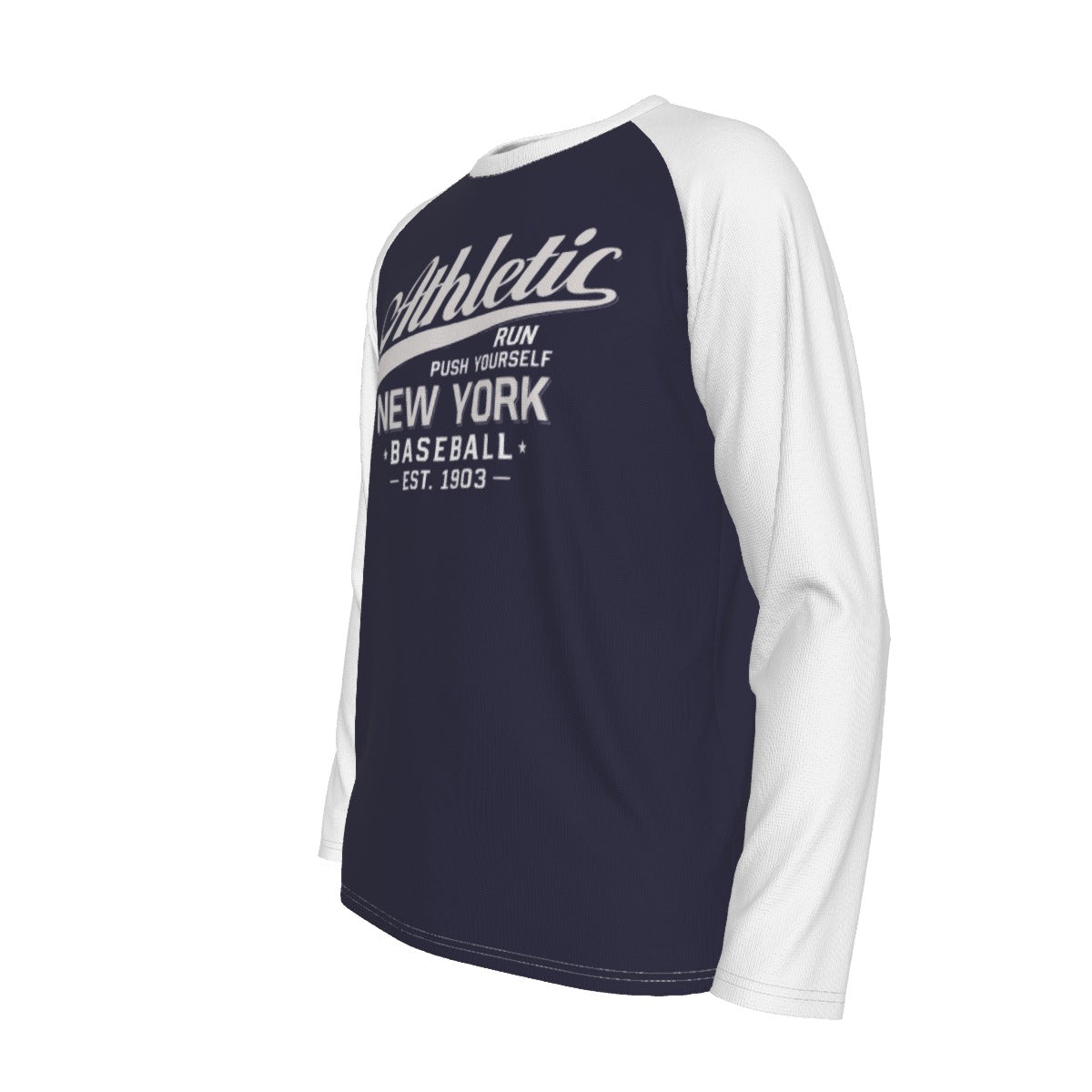 Dark Slate Gray New York Baseball Raglan Long Sleeve Shirt – Navy Blue and White Athletic Varsity Design Est. 1903