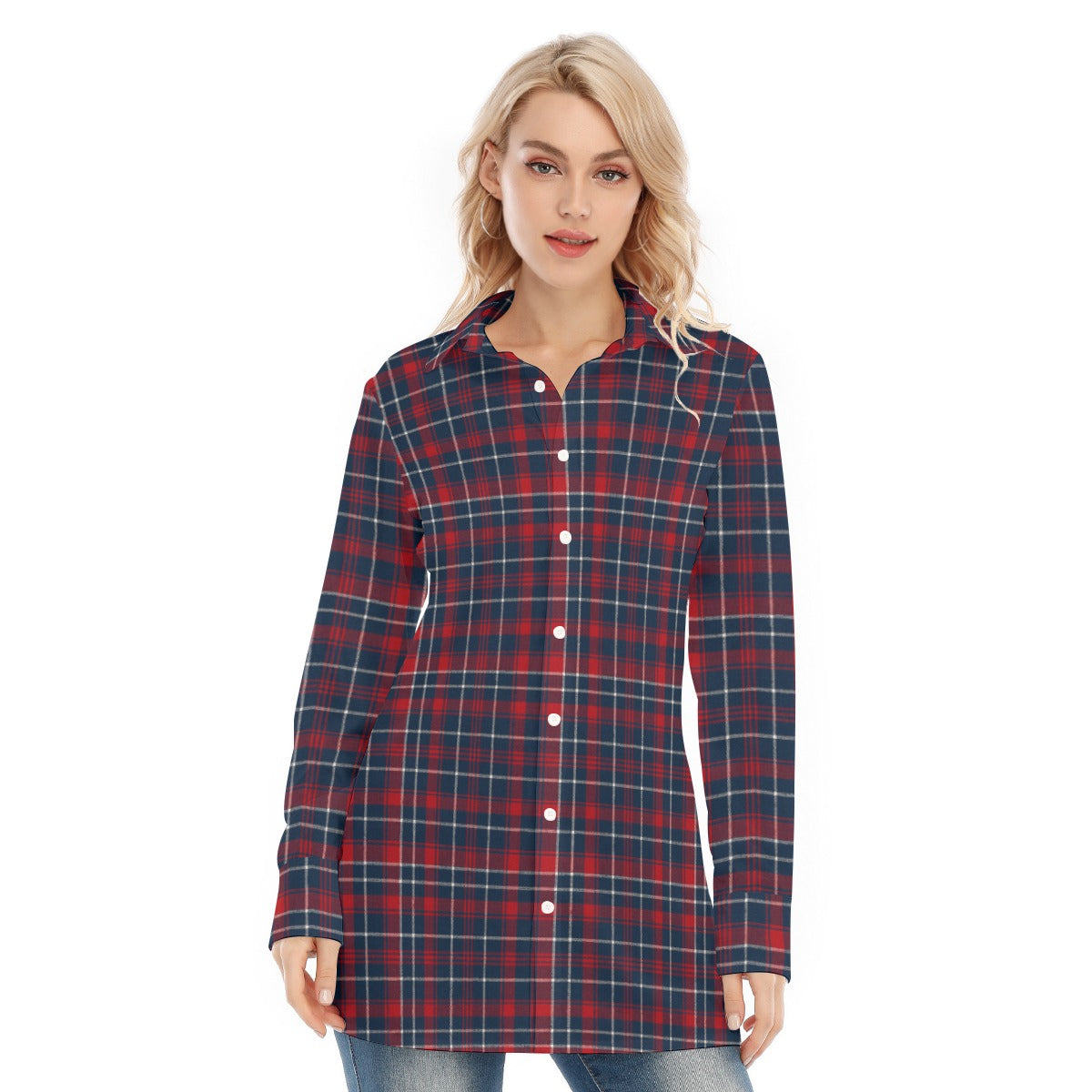 Arizona Wildcats Tartan Plaid Navy Red Women's Long Shirt