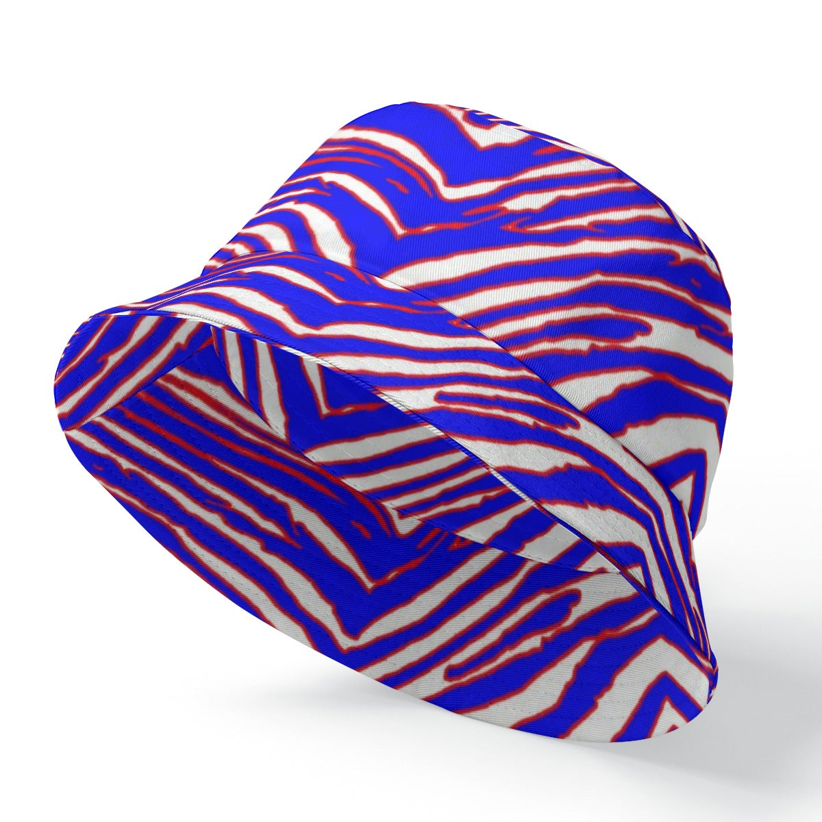 White Smoke Double-Side Printing Bucket Hat – Red Blue White Zebra Game Day Style
