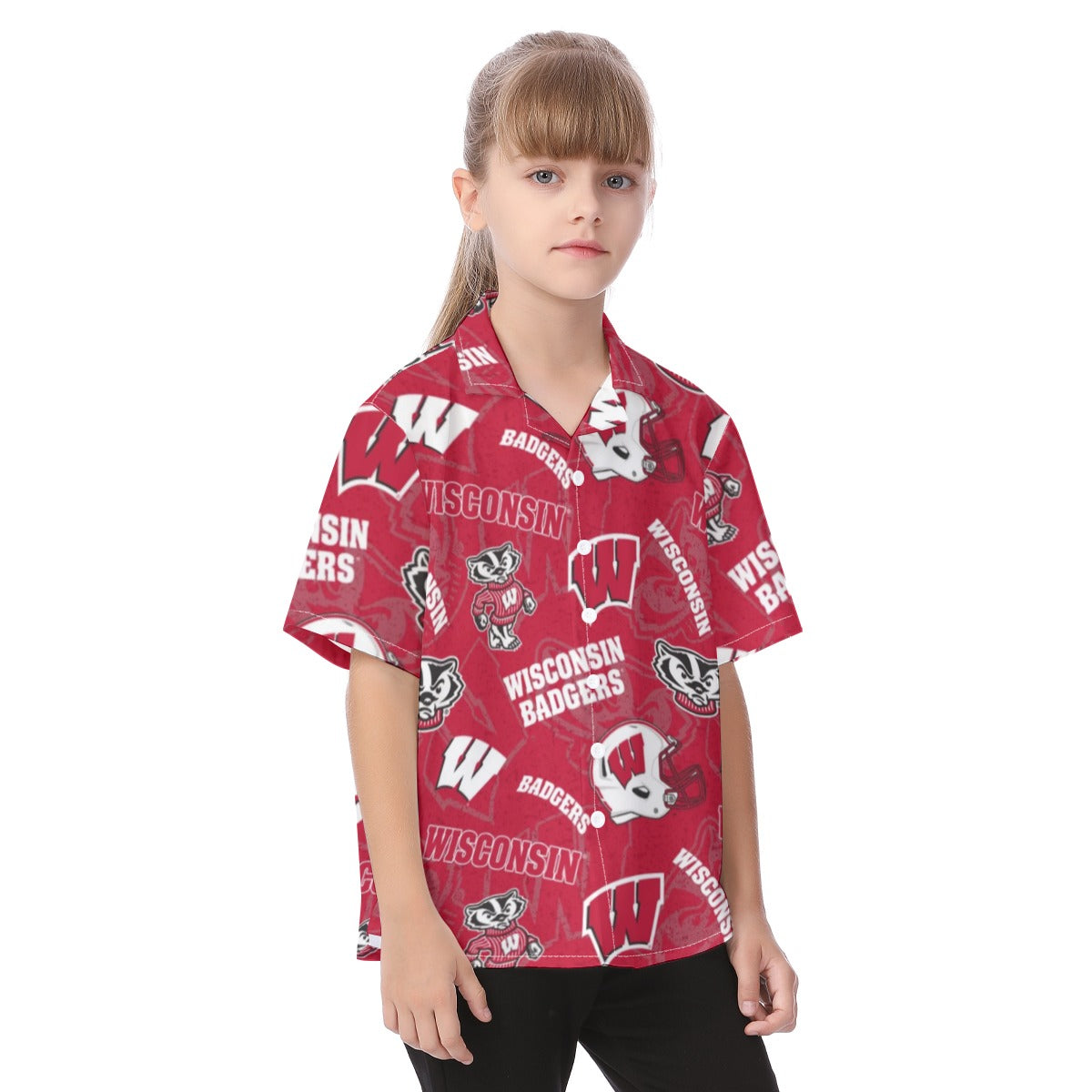 Wisconsin Madison Badgers Kid's Hawaiian Vacation Shirt - Badgers football tee varsity sportswear product image 2.0