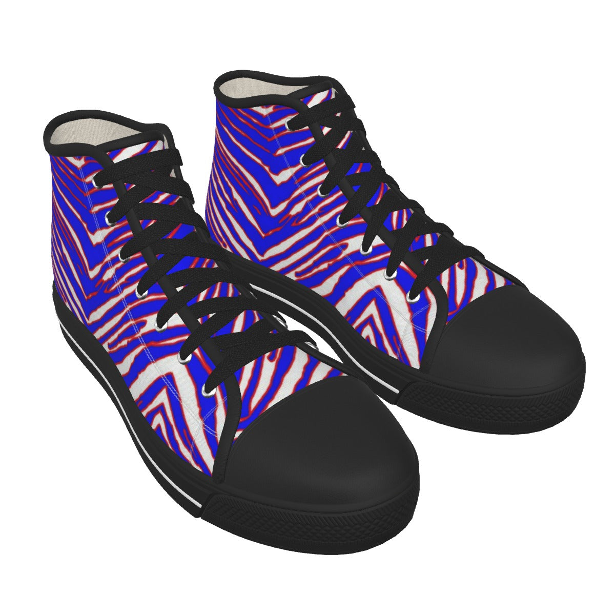 White Smoke Men's Black Sole Canvas Shoes – Red Blue White Zebra Game Day Style