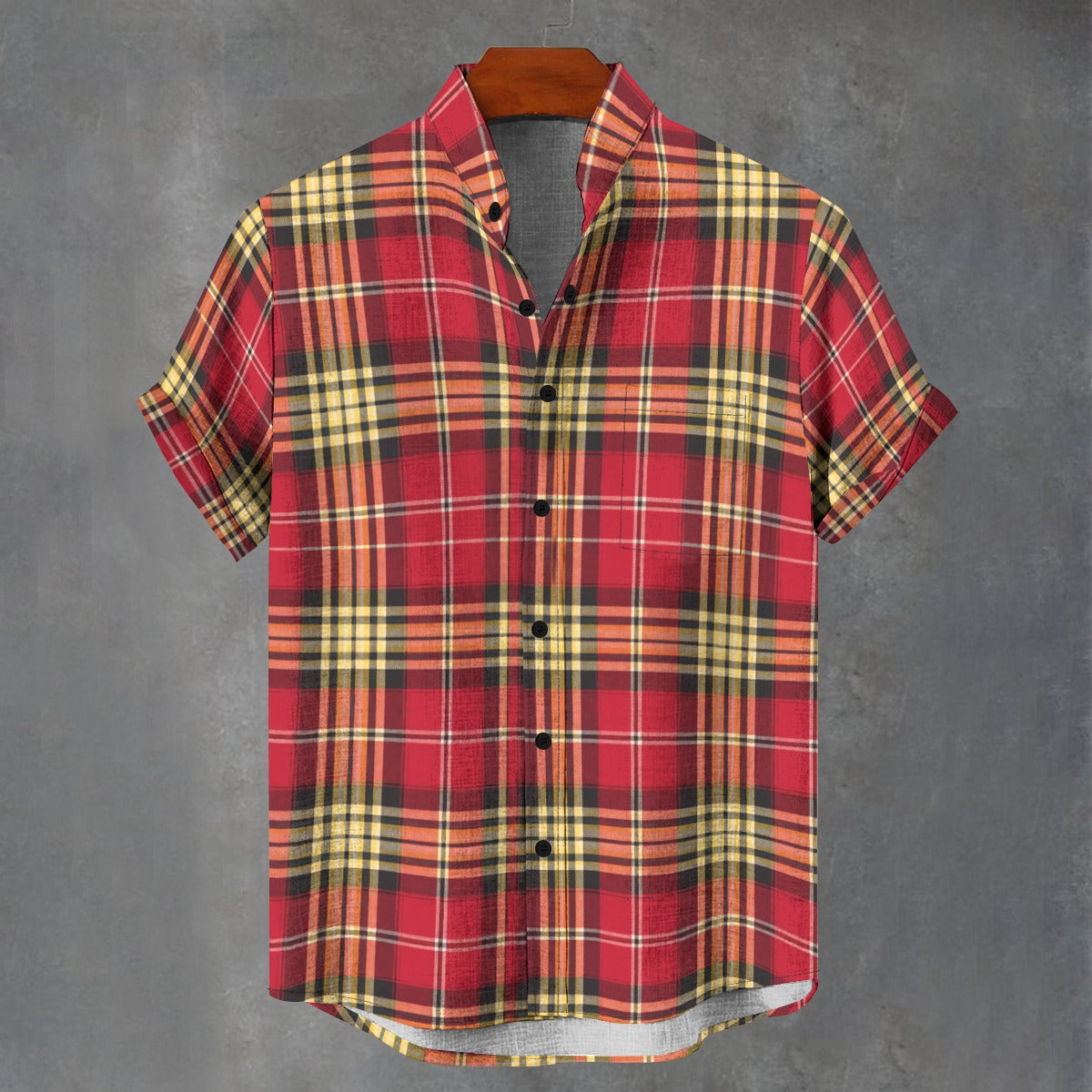 San Francisco Football Plaid Men's Stand Collar Shirt|110GSM Imitation Flax – casual fan outfit, football shirt, image 1.0