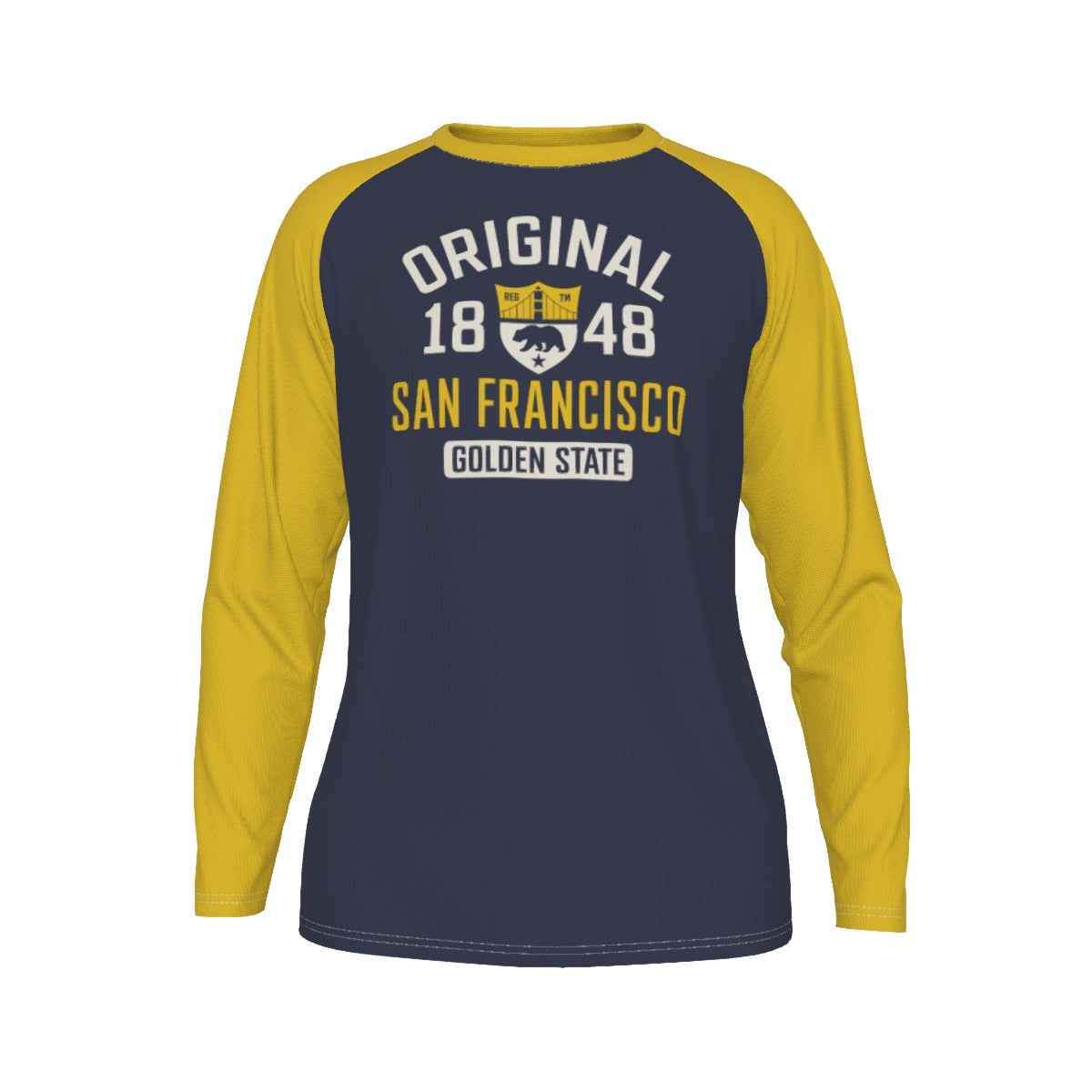 Original 1848 San Francisco Golden State Raglan Long Sleeve Shirt – Navy and Mustard Yellow – nfl fan apparel, sportswear style, image 1.0
