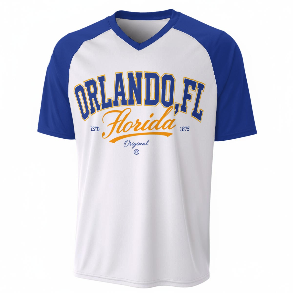 Orlando Florida Shirt – White and Royal Blue V Neck T Shirt – football shirt, nfl fan apparel, image 1.0