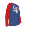 White Smoke Chicago Baseball Blue and Red Shirt – Vintage Script Long Sleeve Raglan Tee