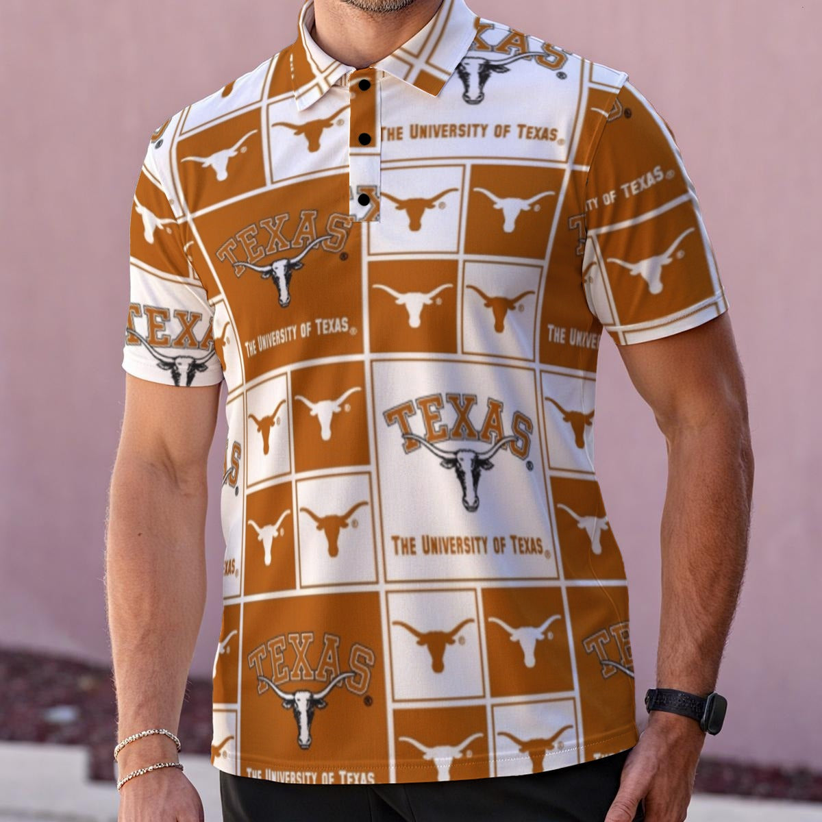 Texas Longhorns Men's Polo Collar Jersey White varsity sports apparel