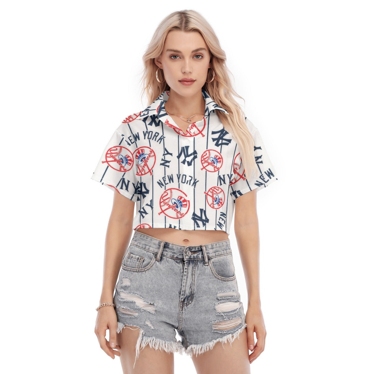 New York Yankees Women's Cropped Shirt new york yankees baseball fan apparel game day outfit