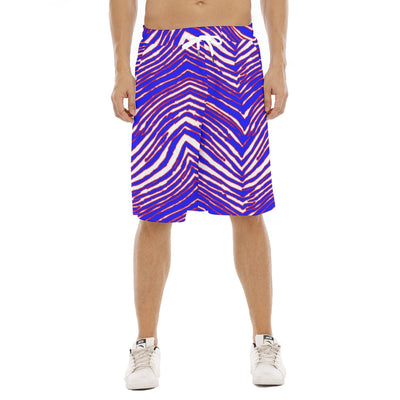 White Smoke Buffalo football  Men's Tether Loose Shorts With Pocket – Red Blue White Zebra Game Day Style