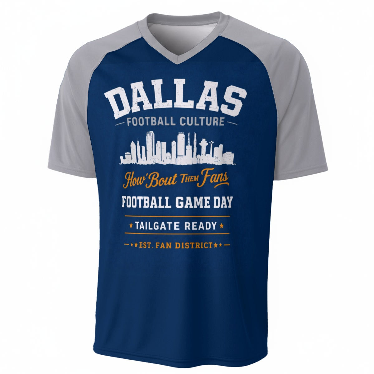 Dallas Football V Neck T Shirt Blue and Grey – Game Day Fan District Tee – football shirt, game day outfit, image 1.0