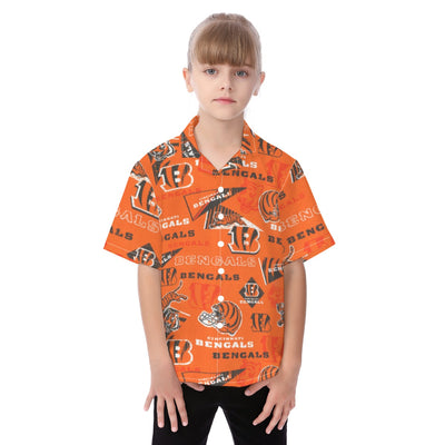 Cincinnati Bengals Kid's Hawaiian Vacation Shirt black orange football back view game day look