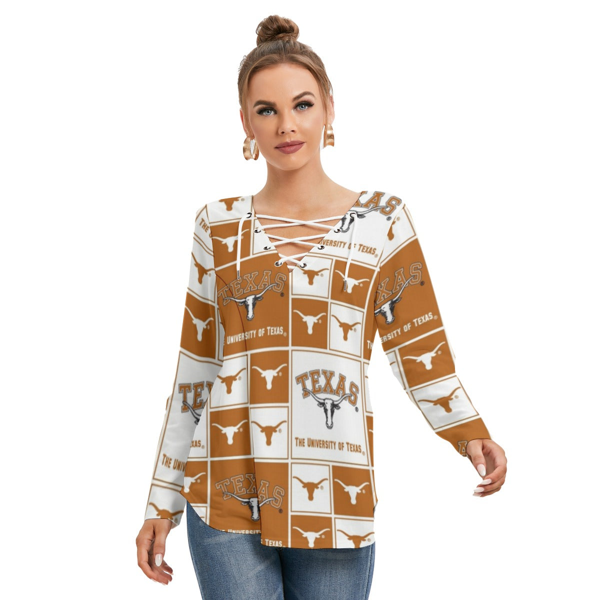 Texas at Austin - Longhorns Women's Long Sleeve Neckline Tie Sweatshirt White varsity sports apparel