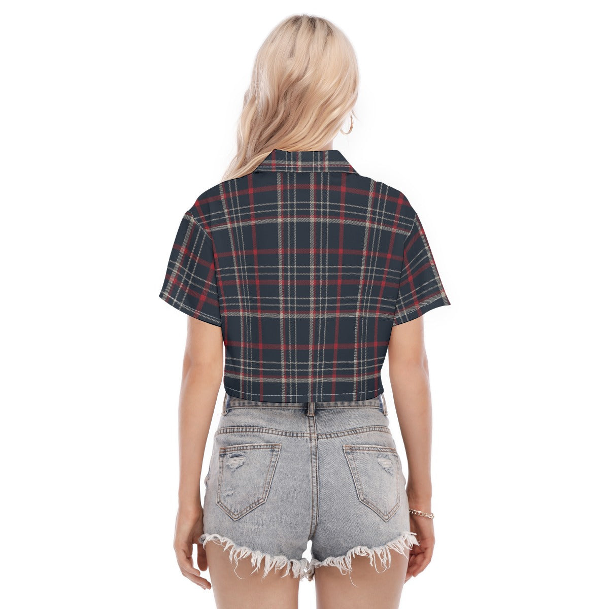 navy gray plaid women game day shirt