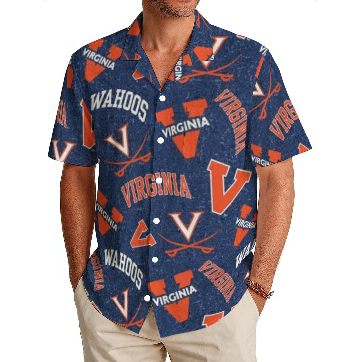 Virginia Cavaliers Men's Hawaiian Shirt|150GSM White sports streetwear apparel