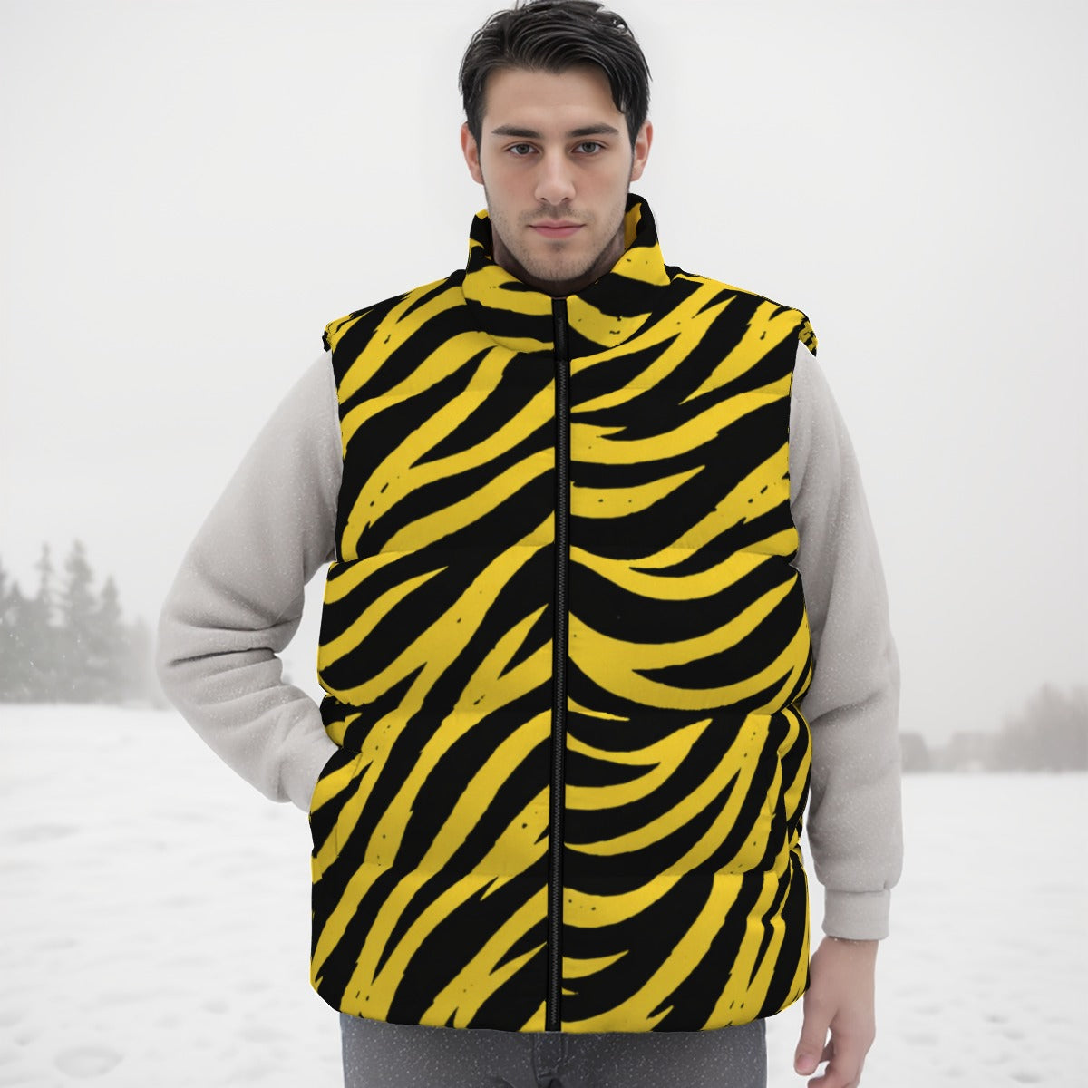 Pittsburgh Football Yellow Black Zebra Unisex Down Vest – Game Day Streetwear – fan gear, sportswear style, image 1.0