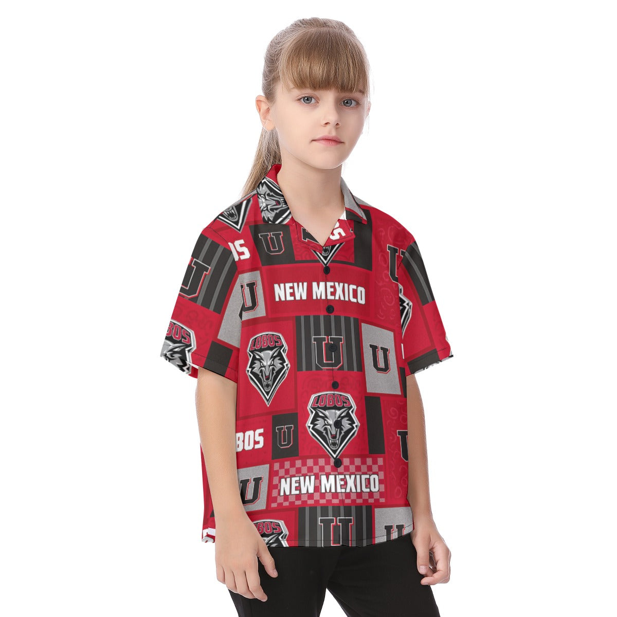 New Mexico Lobos Kid's Hawaiian Vacation Shirt White game day apparel