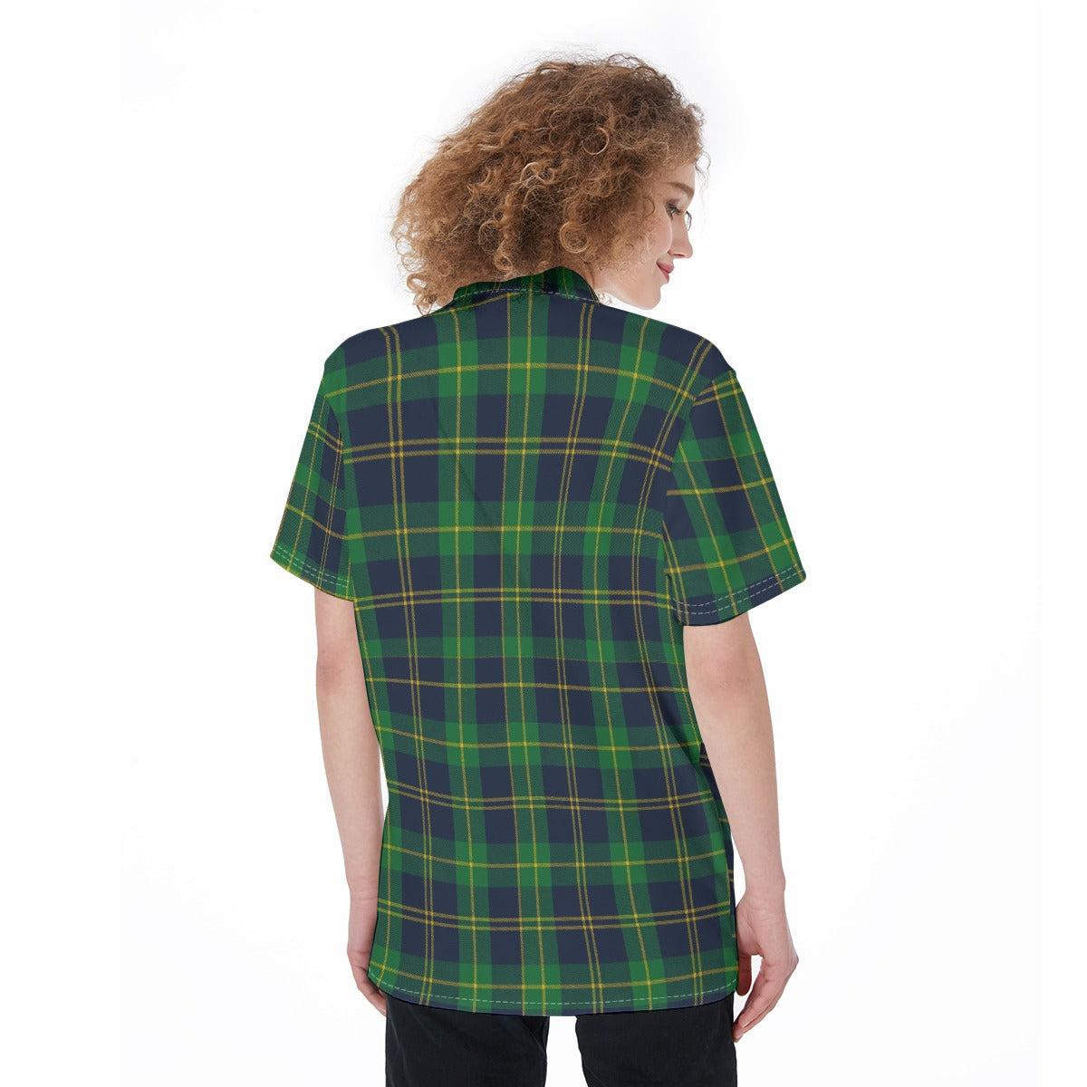 Notre Dame Fighting Irish Green Navy Gold Plaid Womens Shirt 7 green navy gold plaid women fashion apparel