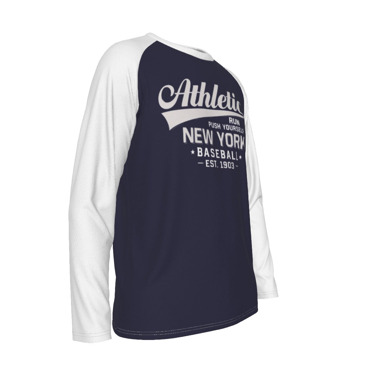 Dark Slate Gray New York Baseball Raglan Long Sleeve Shirt – Navy Blue and White Athletic Varsity Design Est. 1903