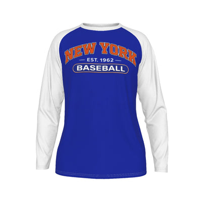 New York Baseball Blue Raglan Shirt with White Sleeves – Long Sleeve Game Day Tee – football shirt, sportswear style, image 1.0