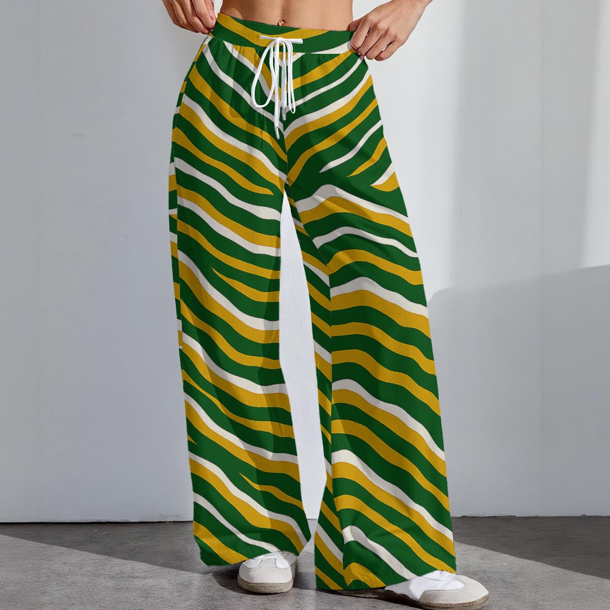 Green Bay Football Yellow Green Women’s High-Stretch Casual Pants 290GSM – Game Day Streetwear – lightweight game day shirt, nfl fan apparel, image 1.0