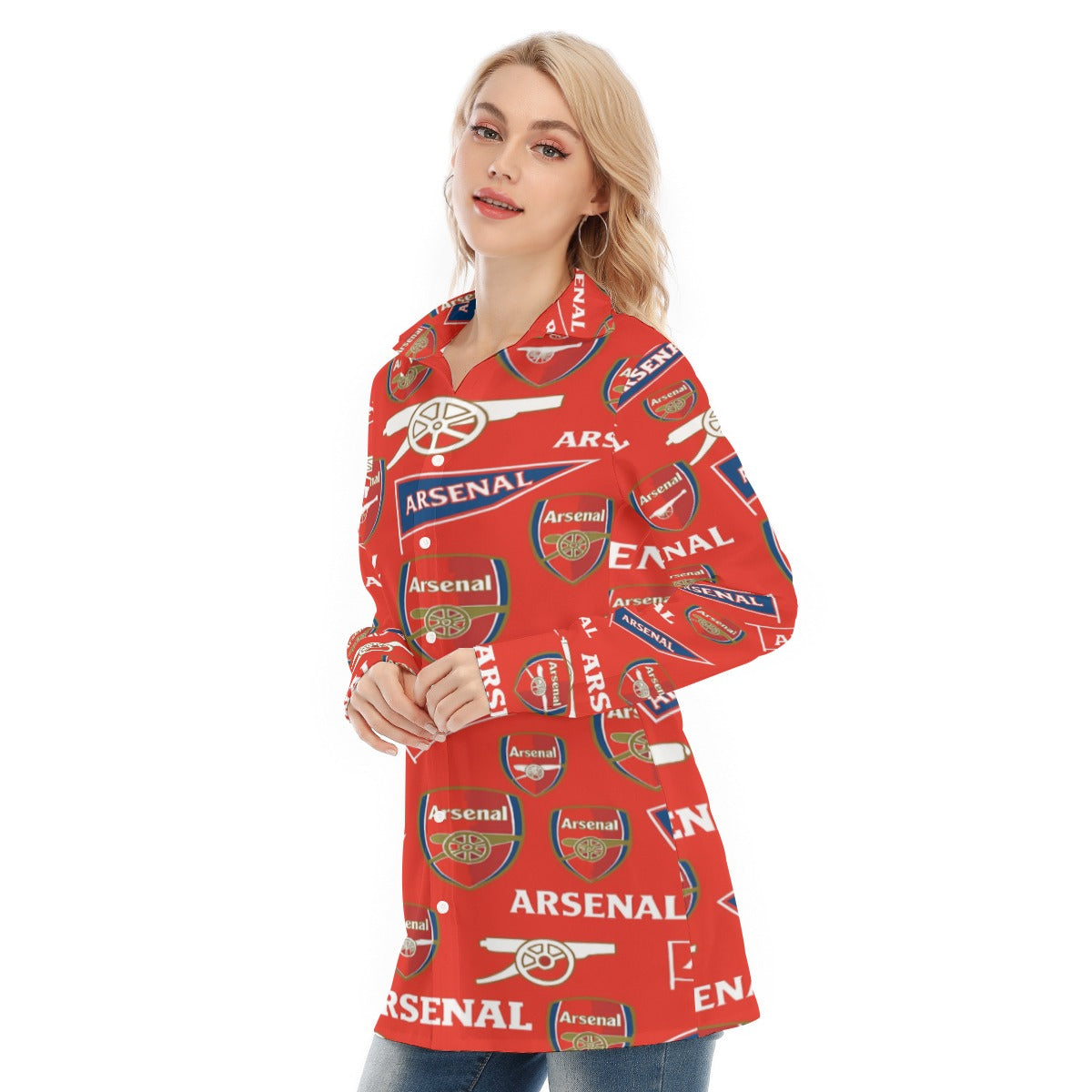 Arsenal Football Club Women's Long Shirt |115GSM Cotton poplin streetwear fashion product image 3