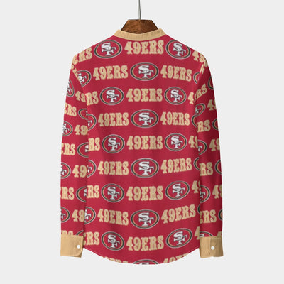 San Francisco 49ers  Men's Stand Collar Shirt With Long Sleeve|110GSM Imitation Flax