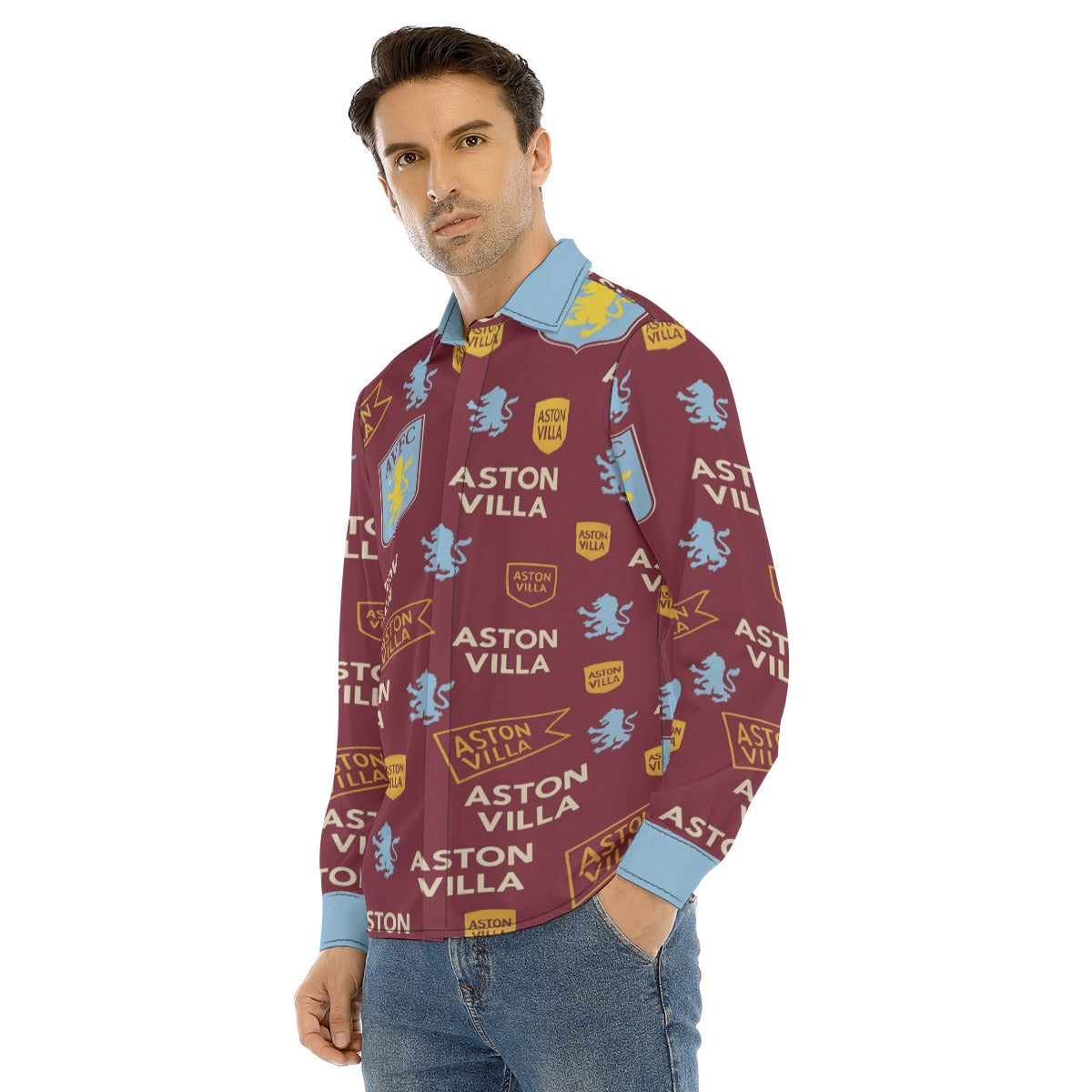 Aston Villa Men's Lapel Collar Shirt With Concealed Placket streetwear fashion product image 3