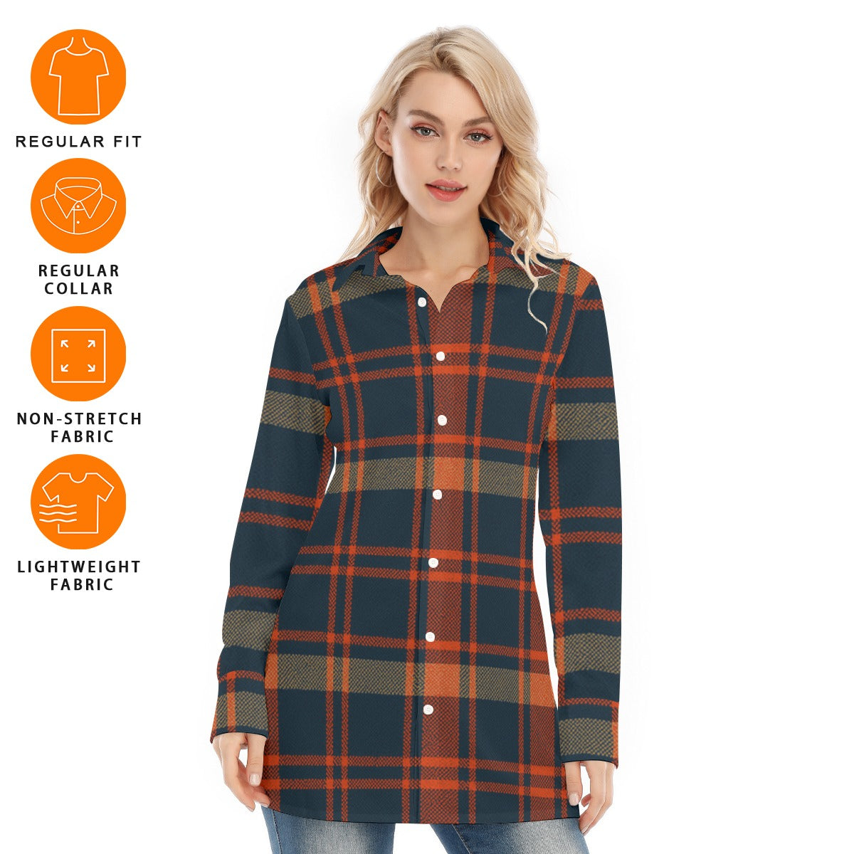 Auburn Tigers Tartan Plaid Navy Orange Women's Long Shirt