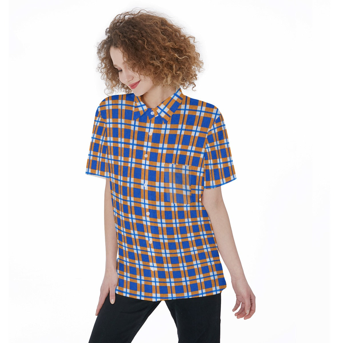 florida gators tartan plaid blue orange women's short sleeve shirt with pocket women tartan plaid game day shirt