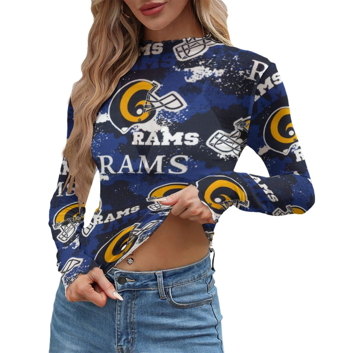 Los Angeles Rams  Women's Mesh T-shirt navy orange football outfit back view