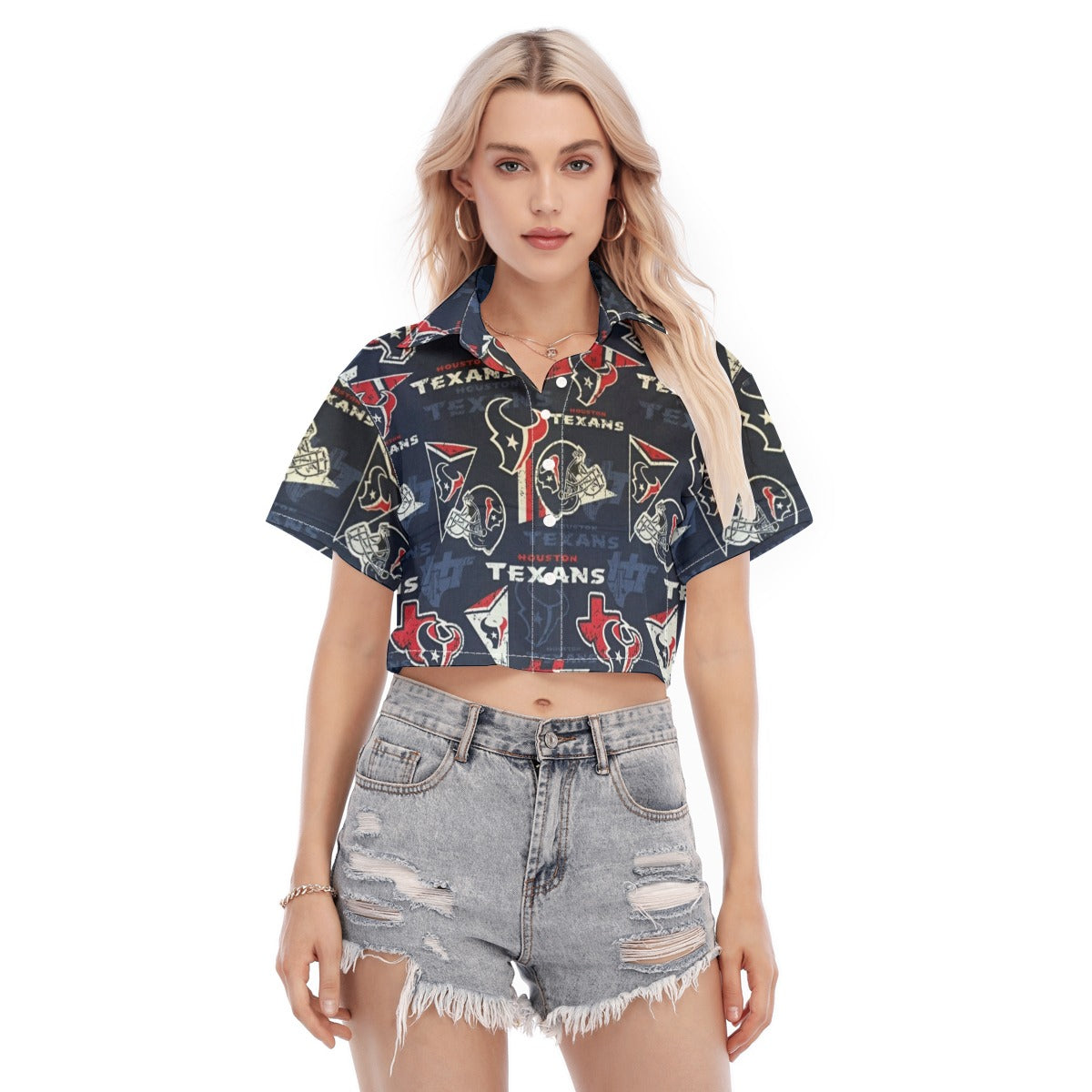 Houston Texans  Women's Cropped Shirt navy red football back view game day look